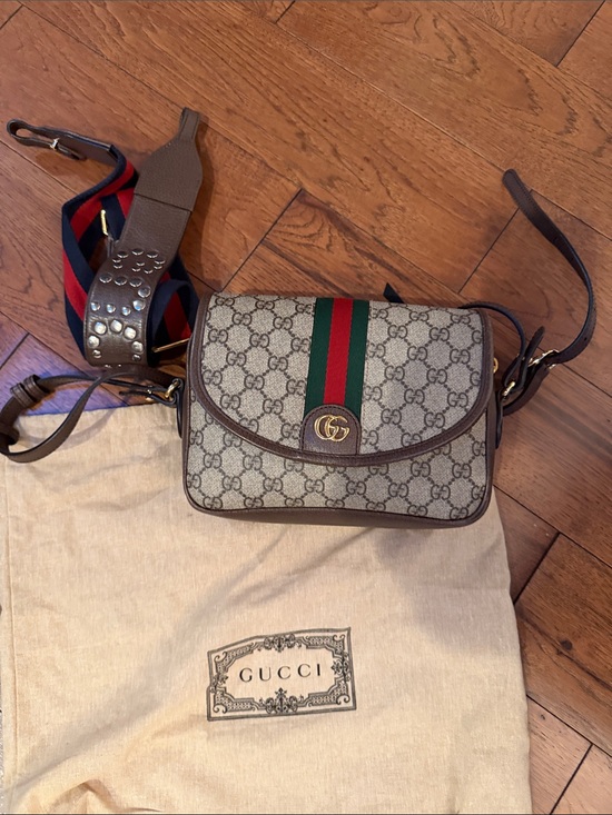 Gucci Handbags - AUTHENTIC GUCCI GG Supreme Canvas Crossbody with Green and Red Web Stripe